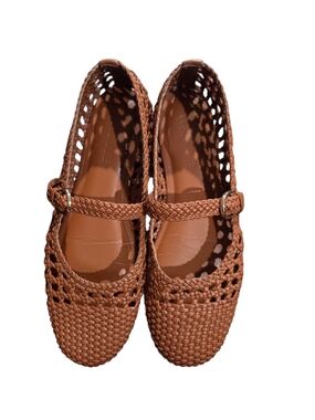 Woven Mary Jane Flats in Warm Cognac